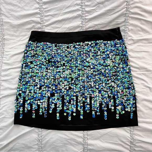 Ann Taylor Black Skirt with Blue and Green Sequins Fabric - Picture 1 of 7
